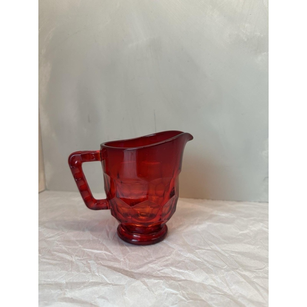 Viking Ruby Red Cranberry Glass Creamer w/ Georgian Design 5.25"x4.5" MCM